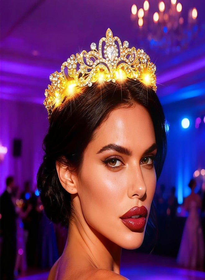 اوريو تيجان كريستالية مضيئة من يوريو، مرصعة بأحجار الراين LED، طوق رأس متوهج، إكسسوارات شعر أميرة للنساء - Image 2