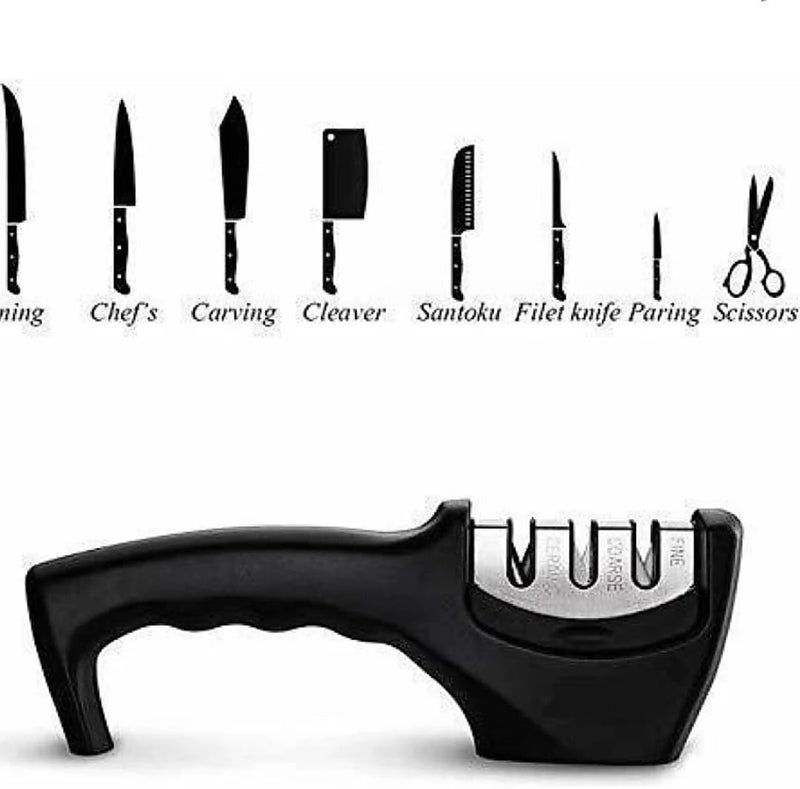 PUTHAK 3in1 Knife Sharpener Kit with CutResistant Glove 3Stage Quality Kitchen Knife Accessories to Repair Grind Polish Blade Professional Knife Sharpening Tool for Kitchen Knives Black  - Image 3