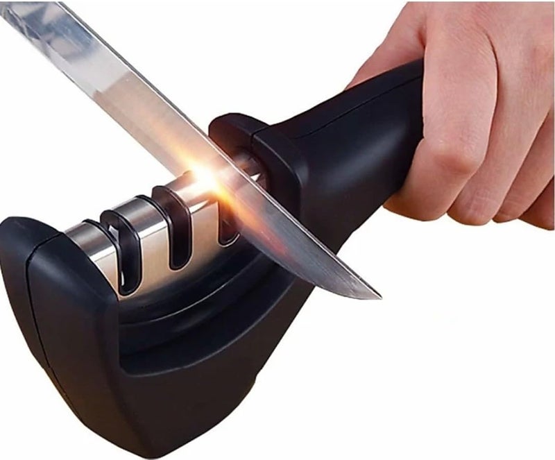 PUTHAK 3in1 Knife Sharpener Kit with CutResistant Glove 3Stage Quality Kitchen Knife Accessories to Repair Grind Polish Blade Professional Knife Sharpening Tool for Kitchen Knives Black  - Image 2