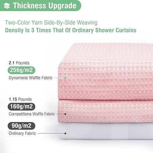 Dynamene Pink Fabric Shower Curtain - Waffle Weave Textured Heavy Duty Cloth Shower Curtains for Bathroom, 256GSM Hotel Luxury Weighted Bath Curtain Set with 12 Hooks,72x72, Pink - Image 2