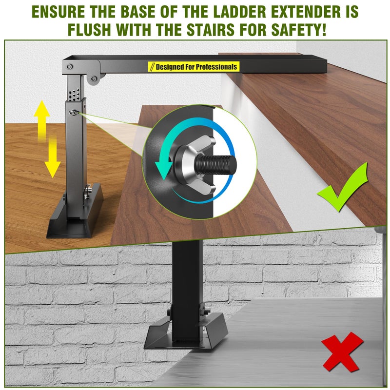 Tanfix Foldable | Heavy-Duty Ladder Extender Pro, High Strength Steel Material Design Ladder Extension Pro for Stairs w/Non-Slip Mat, 9.5-15" Adjustable Height, Applicable Feet Spacing 25" - Image 3