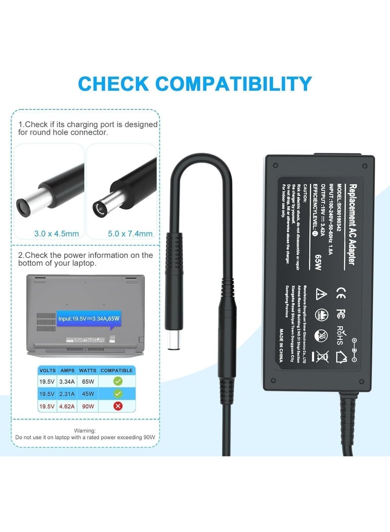Terabyte New Compatible with Dell Latitude 3301–3590 and Vostro 5301–5490 series. UL-listed for safety, 4.5mm x 3.0mm, 19.5V 3.34A output. Replace - Image 3