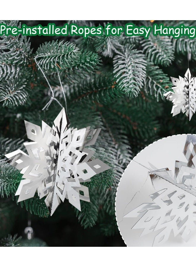 6 Pcs Snowflake Hanging Party Decor Supplies 3D Silver Snowflakes 3D Silver Paper Snowflakes Hanging Garland for Winter Holiday Wonderland Party Decoration Shop Windows Office Events Birthday Café Decor - Image 3