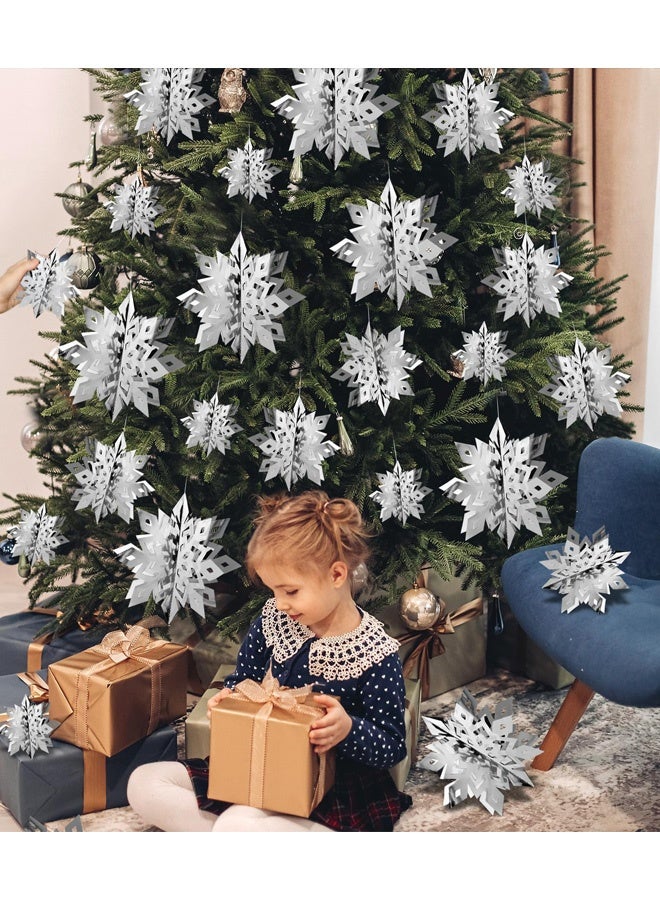 6 Pcs Snowflake Hanging Party Decor Supplies 3D Silver Snowflakes 3D Silver Paper Snowflakes Hanging Garland for Winter Holiday Wonderland Party Decoration Shop Windows Office Events Birthday Café Decor - Image 5