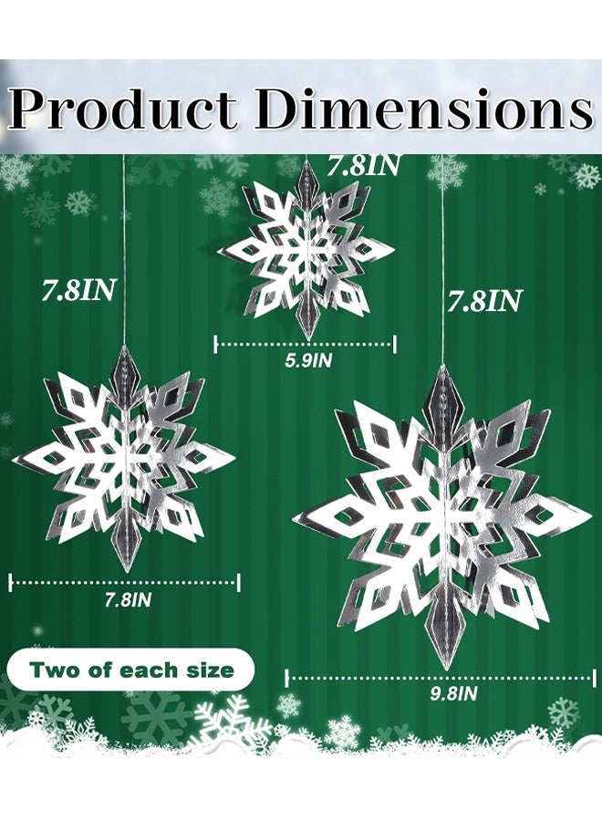 6 Pcs Snowflake Hanging Party Decor Supplies 3D Silver Snowflakes 3D Silver Paper Snowflakes Hanging Garland for Winter Holiday Wonderland Party Decoration Shop Windows Office Events Birthday Café Decor - Image 4