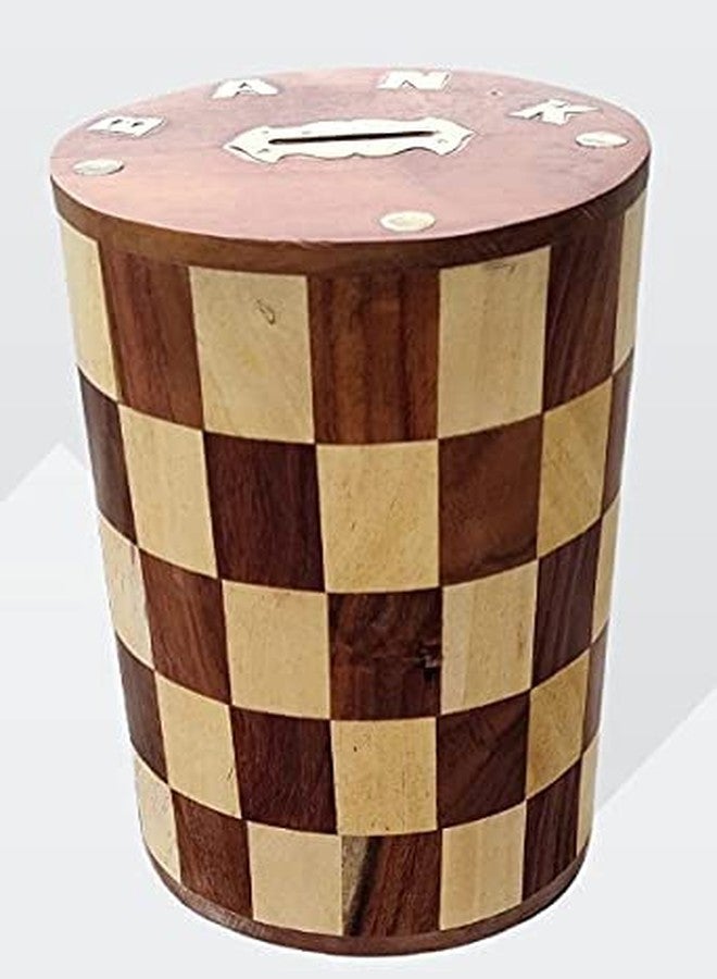 MITRIA TRADERS Piggy Bank for Adults Big Size Wooden Money Bank Coin Box for Kids with Screw Lock (6 x 4.5) inches, Gifts for Boys, Girls & Adult - Image 1