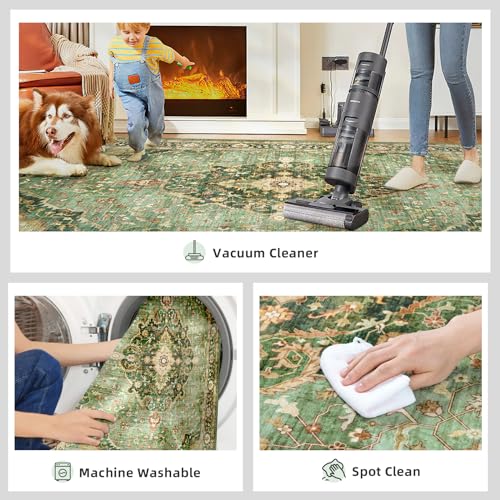Deerly Green Rugs for Bedroom Area Rugs 5x7 Washable Rugs Boho Vintage Oriental Large Foldable Faux Wool Carpet for Living Room Nursery Room Dorm Kids Playroom Home Office - Image 3