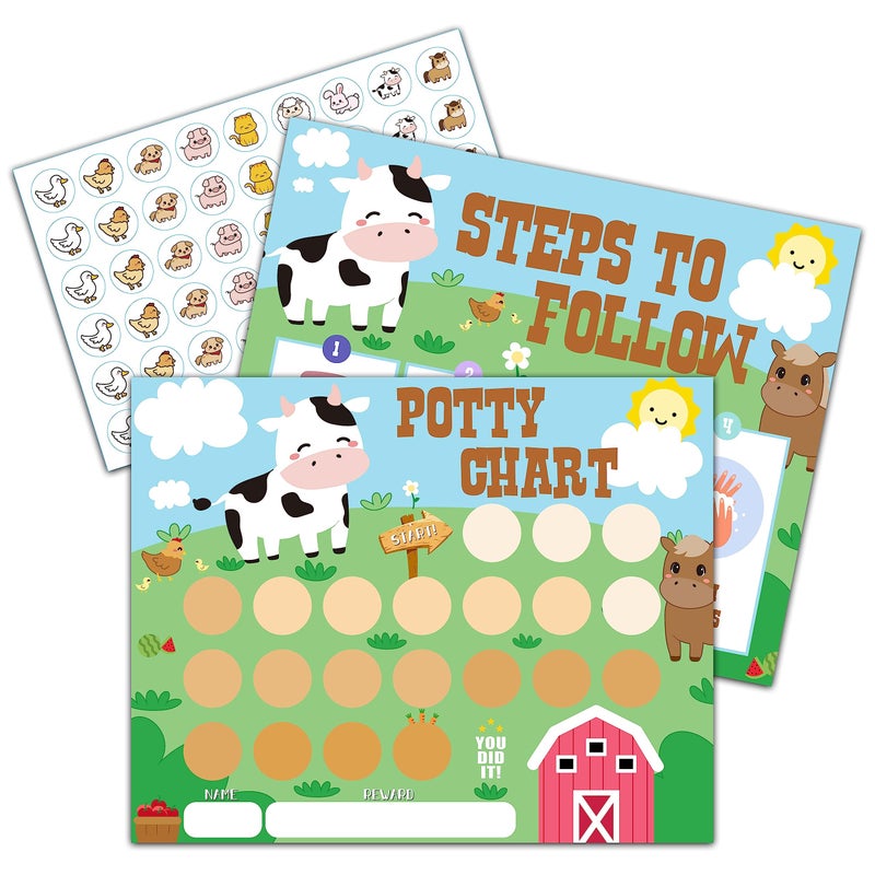TIRYWT Farm Animals Potty Training Sticker Chart, 10 Potty Charts with 216 Round Stickers & 1 Instruction Sheet, Potty Reward Sticker Chart for Toddlers Boys Girls - A14 - Image 1
