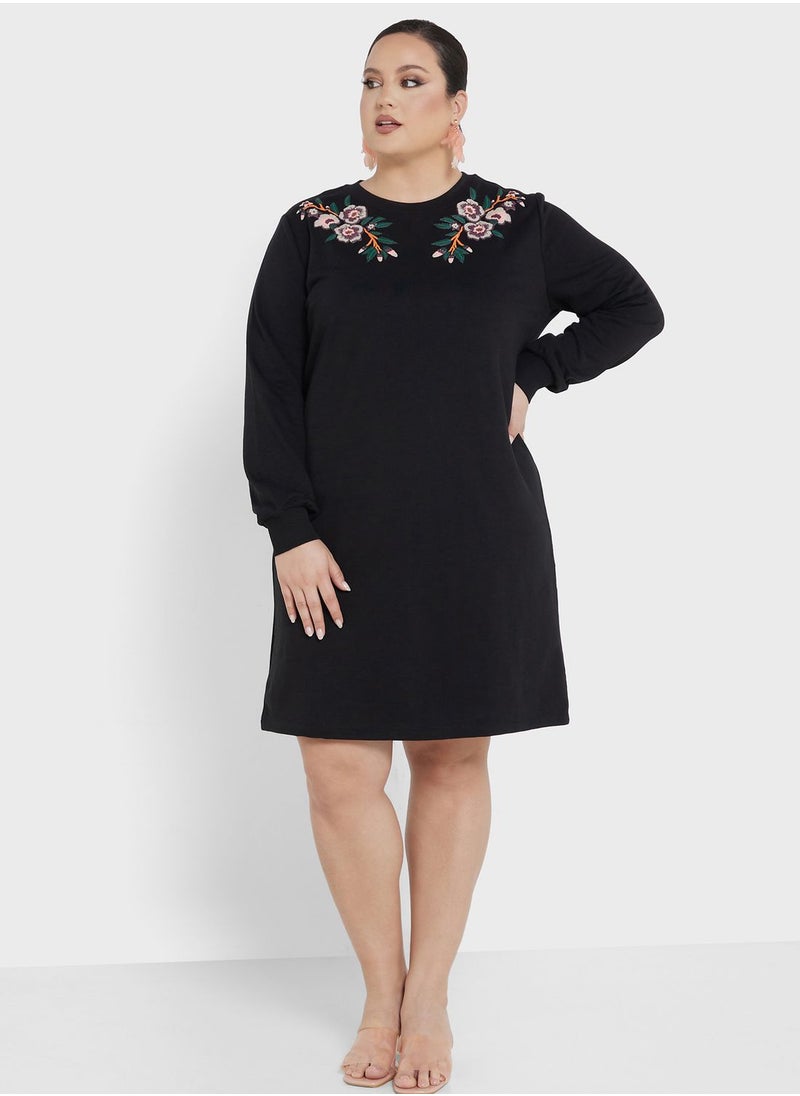 Only Carmakoma - Embroidered Crew Neck Dress - Image 1