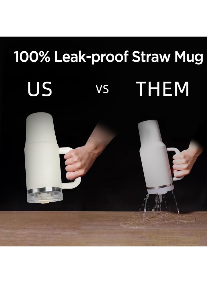 Tyeso 40oz Tumbler with Handle, Straw and Lid - Leak Resistant Insulated Stainless Steel Water Bottle, Car Cup Holder Friendly Travel Coffee Mug (White) - Image 2