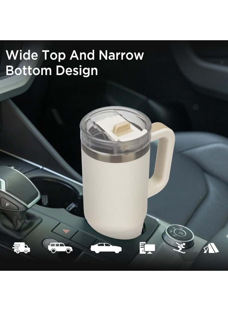 Tyeso 40oz Tumbler with Handle, Straw and Lid - Leak Resistant Insulated Stainless Steel Water Bottle, Car Cup Holder Friendly Travel Coffee Mug (White) - Image 4
