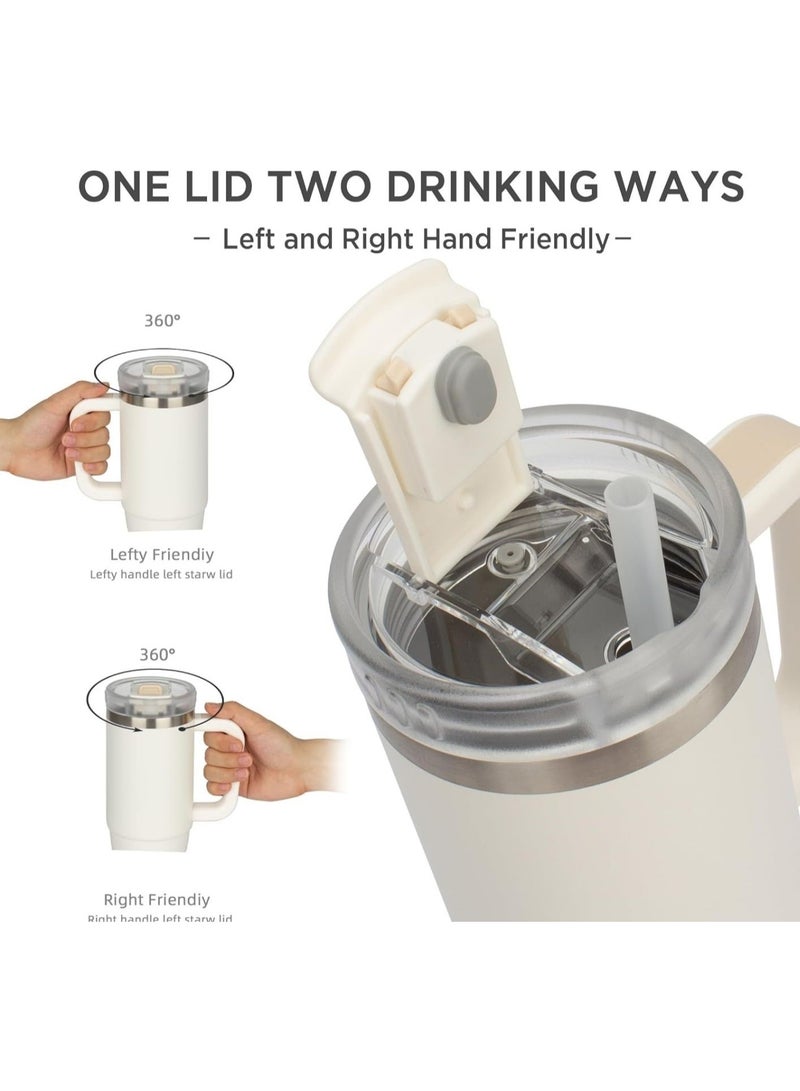 Tyeso 40oz Tumbler with Handle, Straw and Lid - Leak Resistant Insulated Stainless Steel Water Bottle, Car Cup Holder Friendly Travel Coffee Mug (White) - Image 3