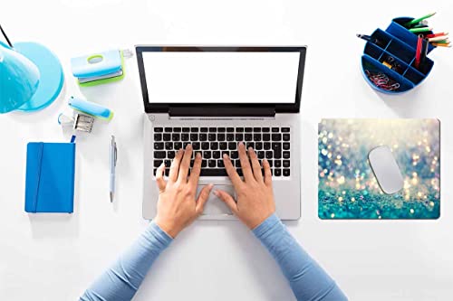 Solekla Blue Shiny Dots Mouse Pad for Computer & Laptop, Teal Golden Polka Dots Sparkle Non-Slip Rubber Base Mousepad, Mouse Pads for Home, Office & Gaming 7.9 x 9.5 in - Image 4
