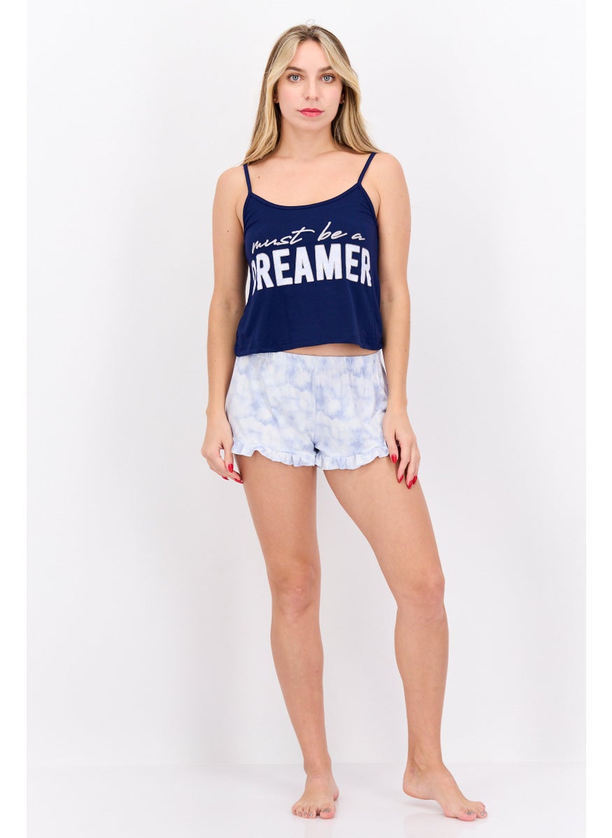 French Affair - Women 2 Piece Printed Pajama Set, Navy - Image 1