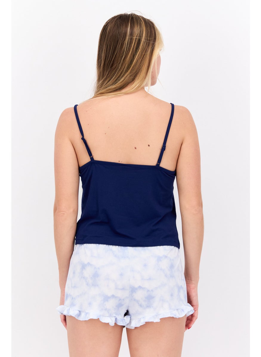 French Affair - Women 2 Piece Printed Pajama Set, Navy - Image 1