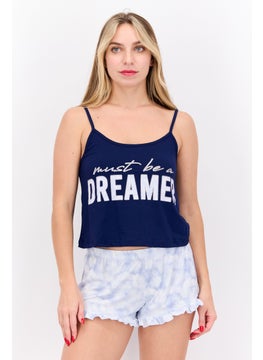 Women 2 Piece Printed Pajama Set, Navy