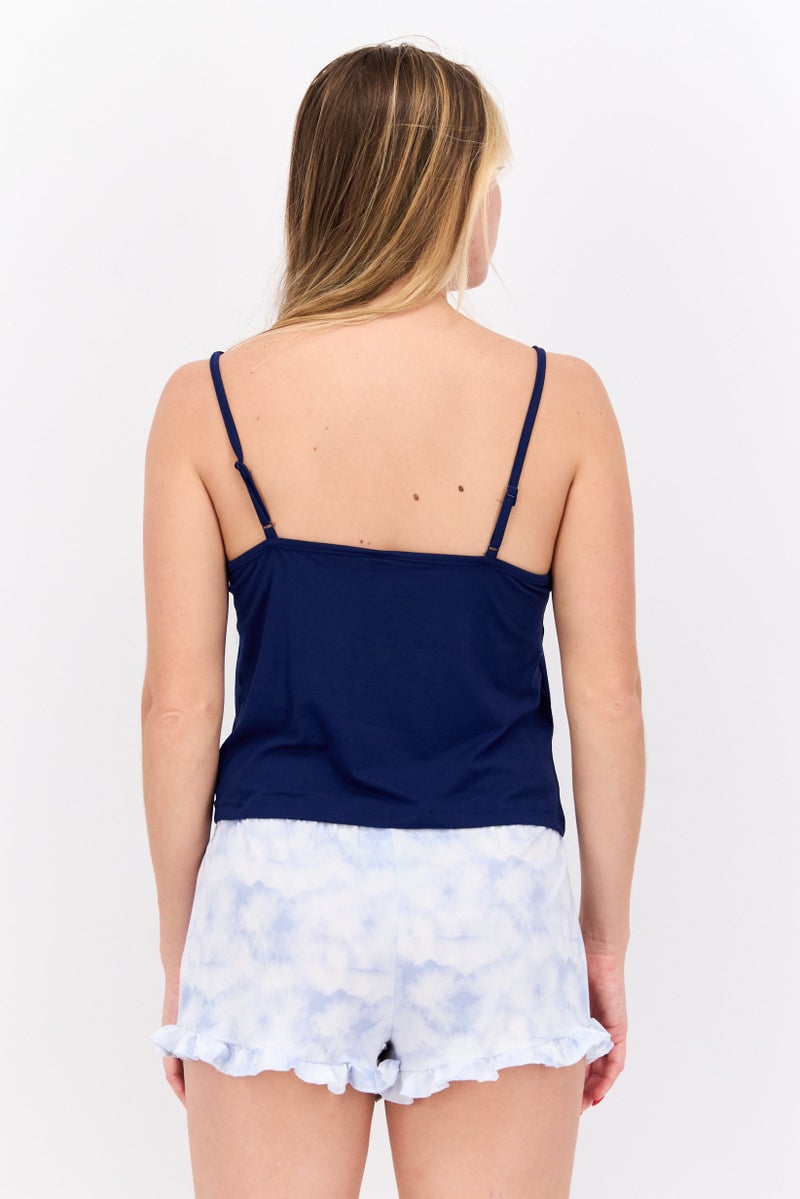 French Affair - Women 2 Piece Printed Pajama Set, Navy - Image 1