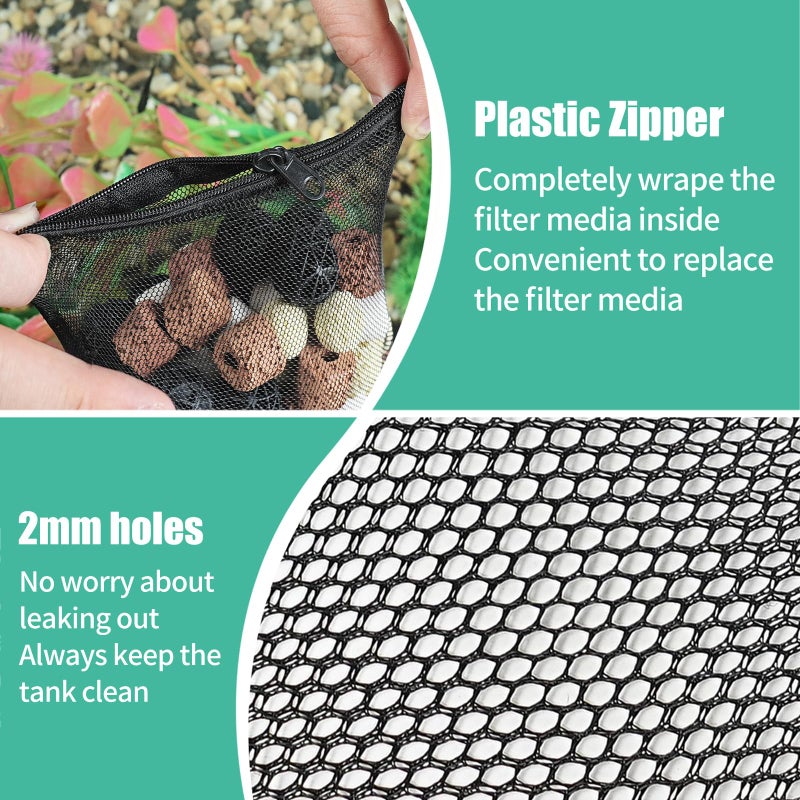 AQUANEAT 10pcs Aquarium Filter Media Bags, Fish Tank Coarse Mesh Bags with Plastic Zipper for Activated Carbon (3" x 4") - Image 3