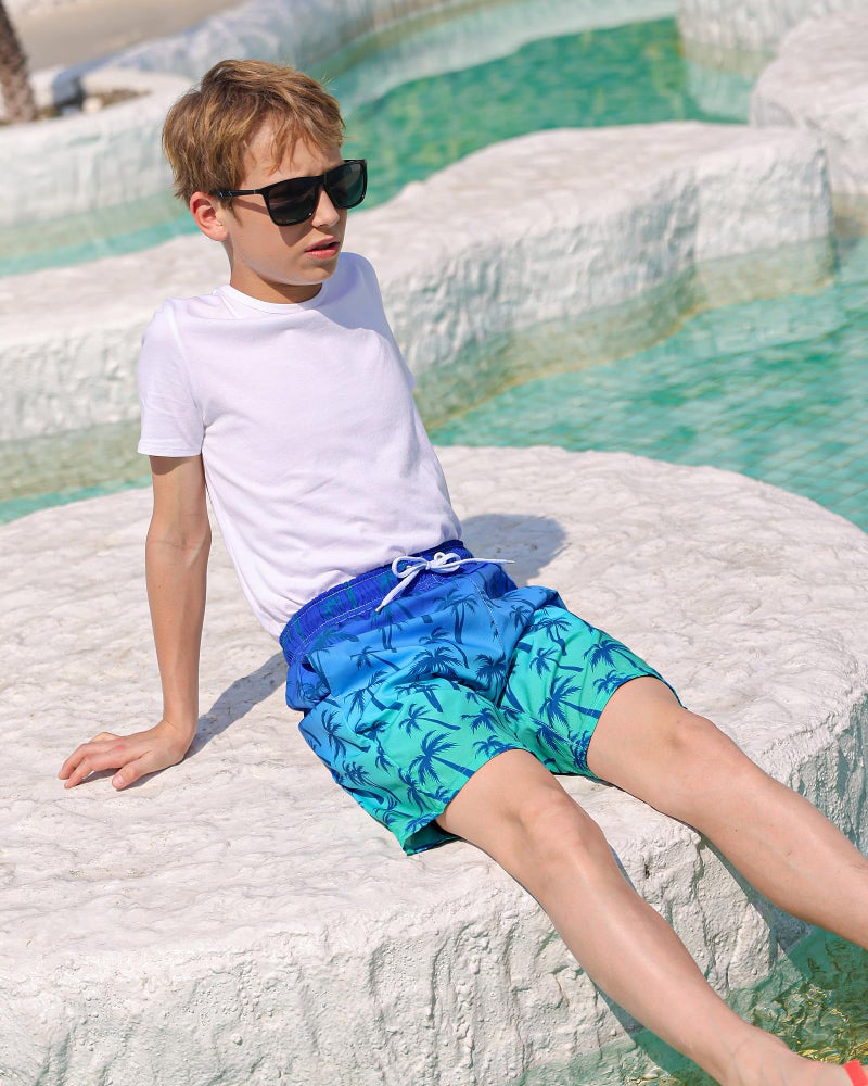 OlyPegic Boys Swim Trunks Size 10-12, Boy Swim Shorts Boy Bathing Suit Swimsuit Kids Swimwear Board Shorts with Boxer Brief Liner Compression Toddler Beach Running Swim Trunks (Coconut Tree) - Image 3