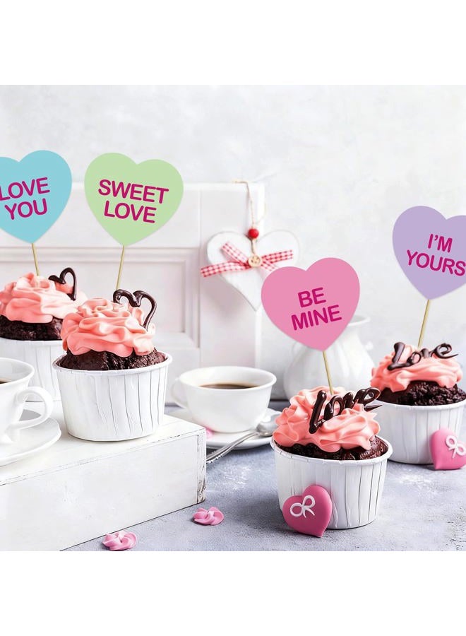 Pedel Valentine Cupcake Toppers and Big Cake Topper, 21Pcs Conversation Heart Cake Topper Colorful Heart Cupcake Picks for Galentines Anniversary Wedding Dessert Decoration - Image 3