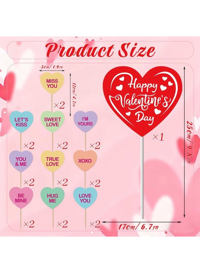 Pedel Valentine Cupcake Toppers and Big Cake Topper, 21Pcs Conversation Heart Cake Topper Colorful Heart Cupcake Picks for Galentines Anniversary Wedding Dessert Decoration - Image 5