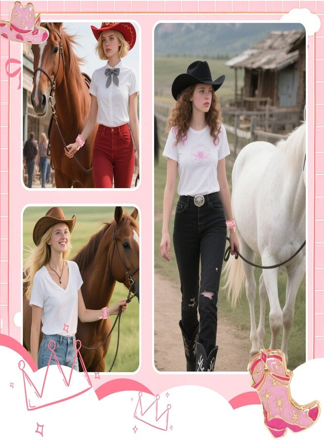 cnomg Western Cowgirl Bracelets Cowgirl Beaded Stretch Bracelets for Women Summer Beach Jewelry Accessories Christmas Birthday Gifts (Pink) - Image 4