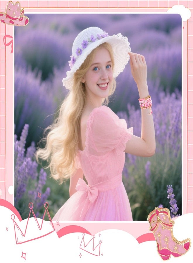 cnomg Western Cowgirl Bracelets Cowgirl Beaded Stretch Bracelets for Women Summer Beach Jewelry Accessories Christmas Birthday Gifts (Pink) - Image 2