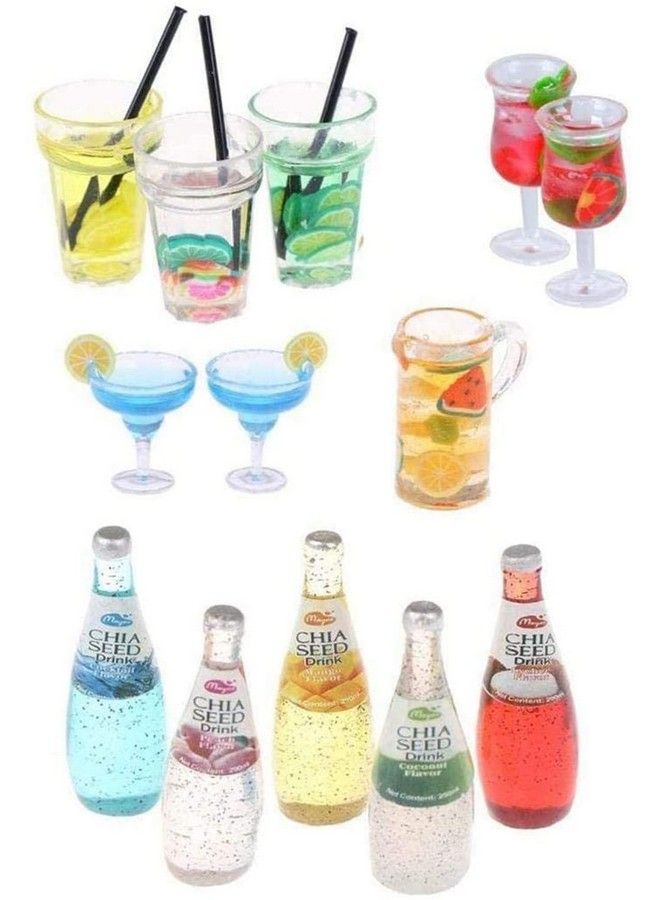 CoscosX 13 Pcs 1:12 Colourful Cocktail Cup Drink Juice Tea Beverage Bottle Jam Jar Toys Simulation Drink Wine Glass Model For Dollhouse Dolls House Miniature Toy Doll Food Kitchen Accessory Bar Decor - Image 1