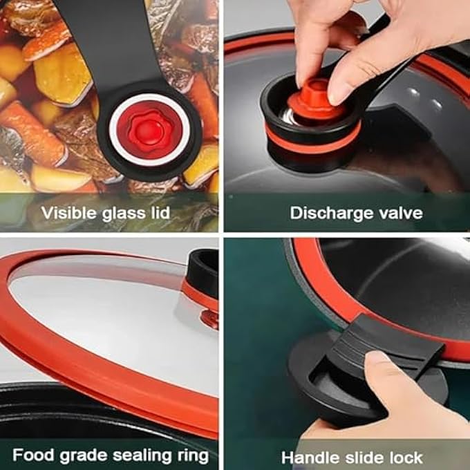 NALACAL طنجرة ضغط صغيرة 35 لتر، غير لاصقة، متعددة الوظائف، طنجرة طهي حساء ويخنة صغيرة وفعالة للحوم والخضروات الطرية، خضراء 22 سم × 35 لتر - Image 5