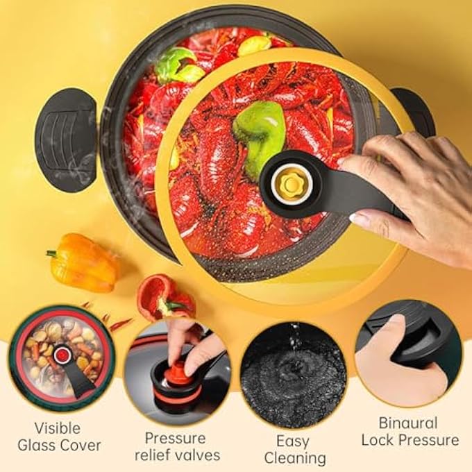 NALACAL طنجرة ضغط صغيرة 35 لتر، غير لاصقة، متعددة الوظائف، طنجرة طهي حساء ويخنة صغيرة وفعالة للحوم والخضروات الطرية، خضراء 22 سم × 35 لتر - Image 3