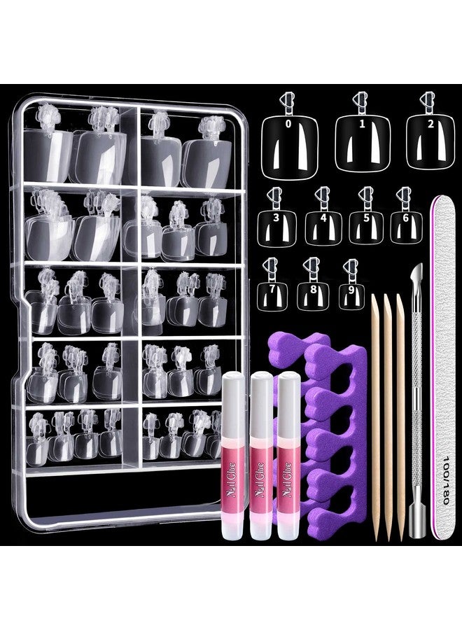 تينيتور 100 قطعة ضغط واضح على أصابع القدم نصائح مع غراء الأظافر أظافر وهمية مع مبرد أظافر أكريليك طقم أظافر للنساء - Image 1