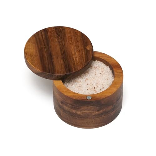 Lipper International Acacia Wood Salt or Spice Box with Swivel Cover, 3-1/2" x 2-1/2" - Image 2