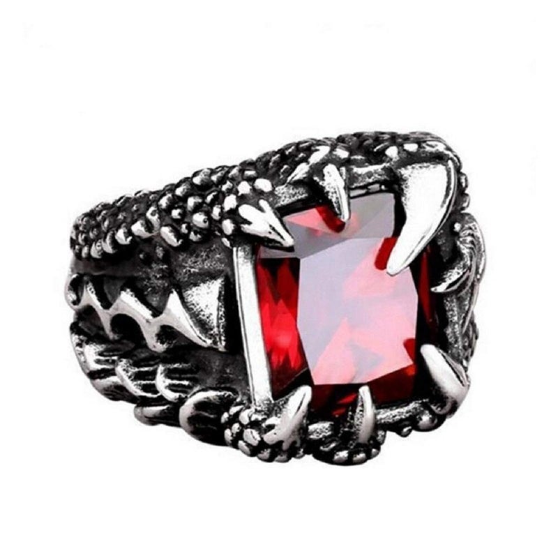 RUVEE Tigers Claw Red Crystal Metallic Plated Stainless Steel Alloy Ring for Men & Boys - Image 1