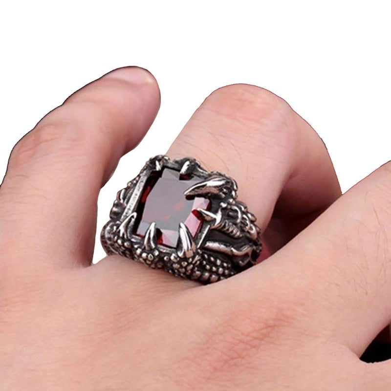 RUVEE Tigers Claw Red Crystal Metallic Plated Stainless Steel Alloy Ring for Men & Boys - Image 2