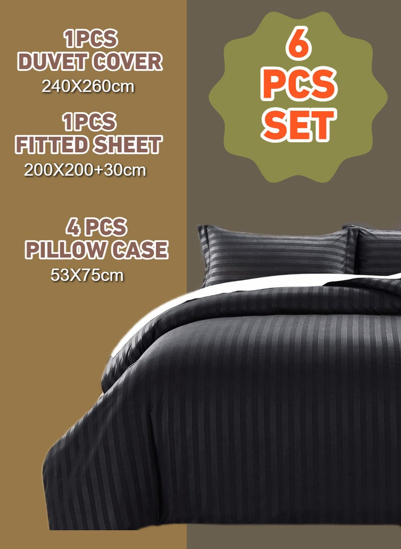 Blueberry - 6 Pieces Striped Super King Duvet Cover Set - Image 1