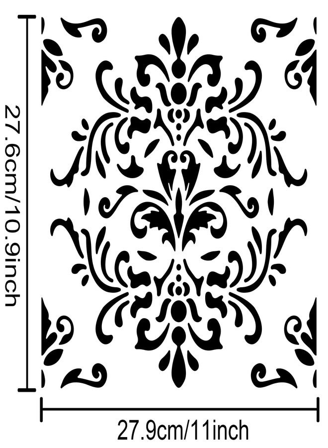 MAYJOYDIY Damask Stencil 11.8×11.8 inch Vintage Frame Decor Stencils Reusable Durable Damask Drawing Stencils Repeating Wall Stencil for Painting On Wood Canvas Tile - Image 3