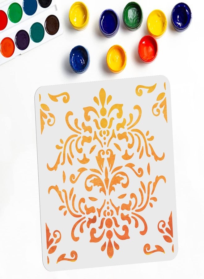 MAYJOYDIY Damask Stencil 11.8×11.8 inch Vintage Frame Decor Stencils Reusable Durable Damask Drawing Stencils Repeating Wall Stencil for Painting On Wood Canvas Tile - Image 1