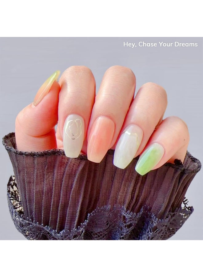 Heyhae Semi Cured Gel Nail Strips No LED Lamp Needed Marble Glitter Spring Easy Apply Remove Salon Quality Includes 28 Strips 1 Prep Pads Nail File Wooden stick Hey Chase Your Dreams - Image 4