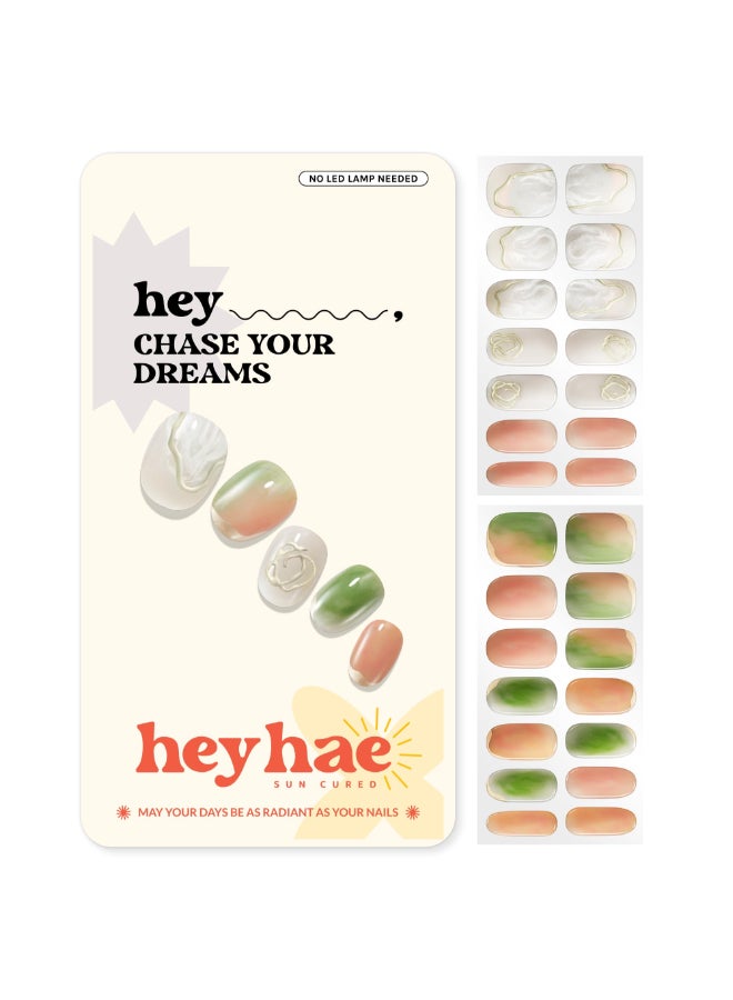Heyhae Semi Cured Gel Nail Strips No LED Lamp Needed Marble Glitter Spring Easy Apply Remove Salon Quality Includes 28 Strips 1 Prep Pads Nail File Wooden stick Hey Chase Your Dreams - Image 2
