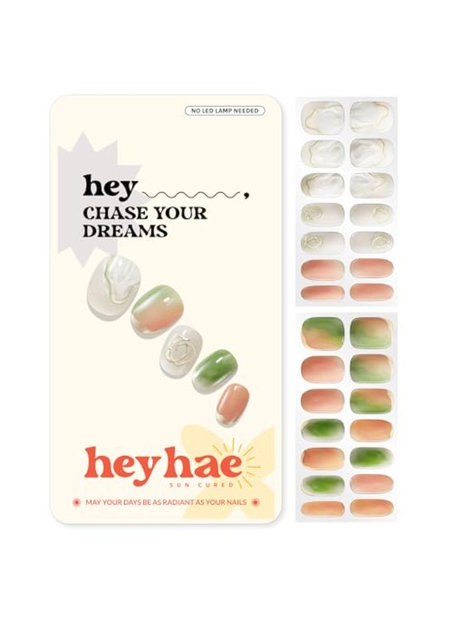 Heyhae Semi Cured Gel Nail Strips No LED Lamp Needed Marble Glitter Spring Easy Apply Remove Salon Quality Includes 28 Strips 1 Prep Pads Nail File Wooden stick Hey Chase Your Dreams - Image 1
