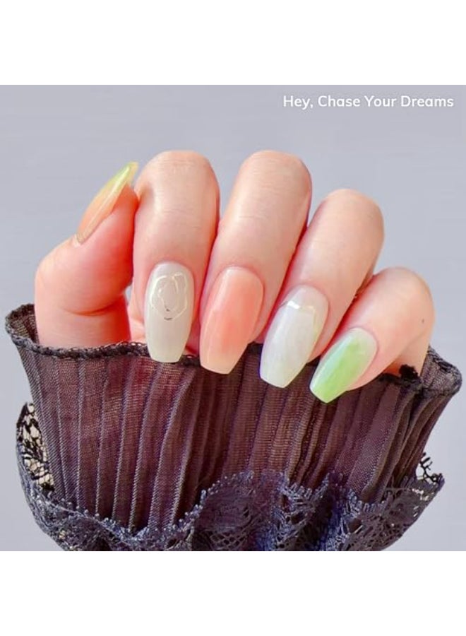Heyhae Semi Cured Gel Nail Strips No LED Lamp Needed Marble Glitter Spring Easy Apply Remove Salon Quality Includes 28 Strips 1 Prep Pads Nail File Wooden stick Hey Chase Your Dreams - Image 3
