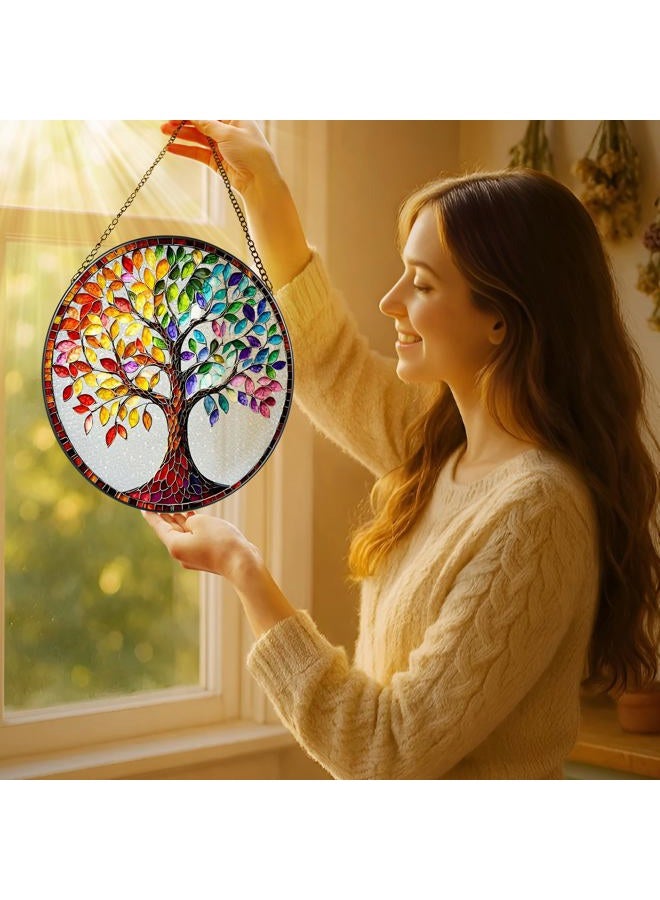 LAOWEIKI 8'' Tree of Life Sun Catcher Ornament, Stained Glass Window Hanging, Suncatchers for Windows Hanging Ornaments, Window Decor | Housewarming Gift, Gifts for Mom & Grandma - Image 2
