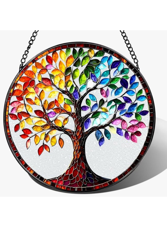 LAOWEIKI 8'' Tree of Life Sun Catcher Ornament, Stained Glass Window Hanging, Suncatchers for Windows Hanging Ornaments, Window Decor | Housewarming Gift, Gifts for Mom & Grandma - Image 1