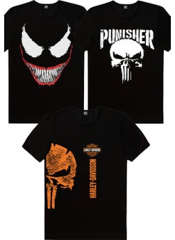 Rock&Roll Harley Punishment, Punisher, Crocodile Teeth Men's T-Shirt 3-Pack Eco  - Image 1