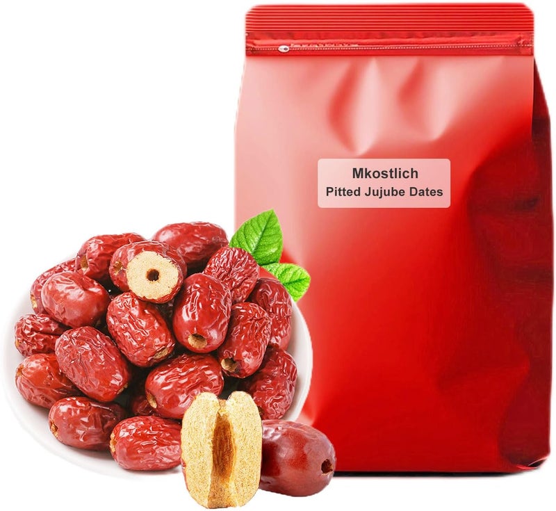 Mkostlich تمر الجوجوبا منزوع النوى من مكستليش - 1.1 رطل (500 جرام) تمر أحمر صيني مجفف حلو للوجبات الخفيفة، الشاي، الخبز، والشوفان - Image 1