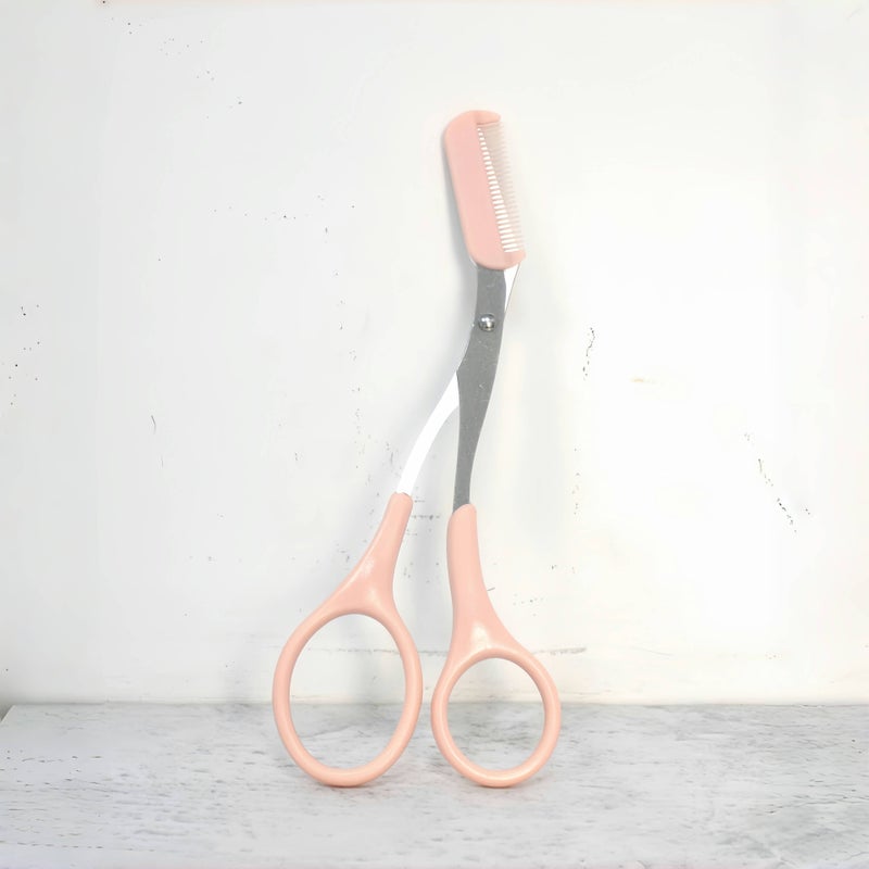 Pink Stainless Steel Eyebrow Scissors With Builtin Comb Precise Durable For Women - Image 3