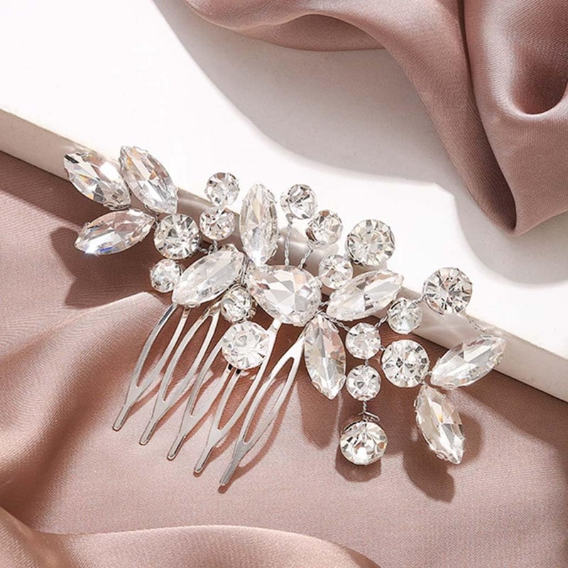 Unicra Crystal Bride Wedding Hair Comb Silver Bridal Headpiece Rhinestone Hair Accessories for Women and Girls ASilver