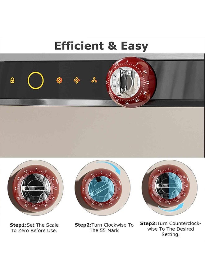 60-Minute Mechanical Timer with Loud Alarm & Strong Magnetic Back, Visual Countdown Clock for Cooking, Study, Fitness, and Classroom Use (Red) - Image 5