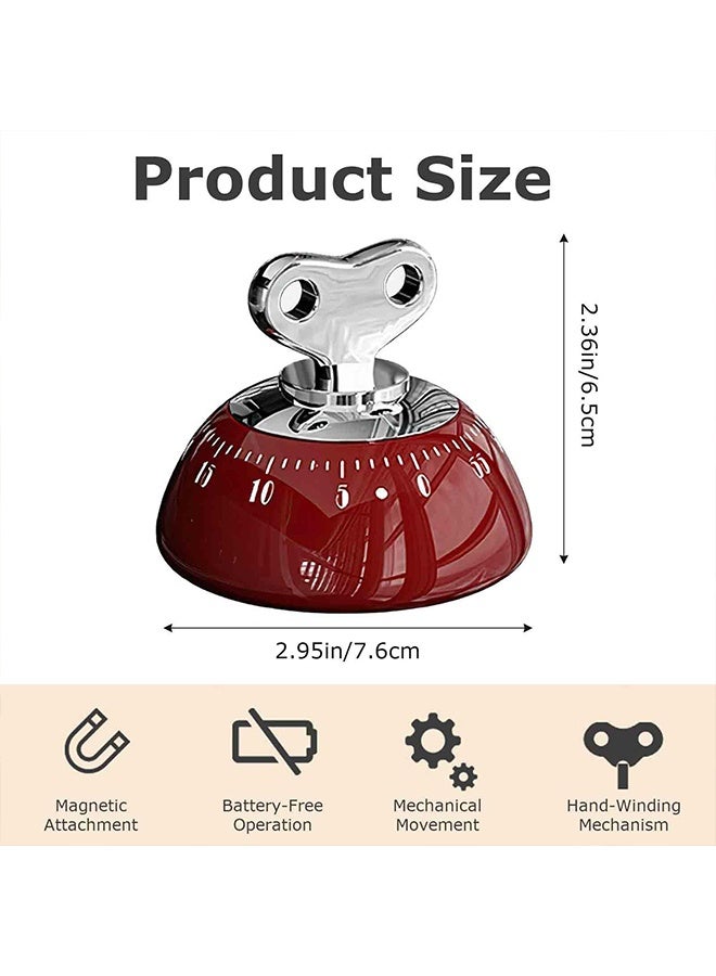 60-Minute Mechanical Timer with Loud Alarm & Strong Magnetic Back, Visual Countdown Clock for Cooking, Study, Fitness, and Classroom Use (Red) - Image 3
