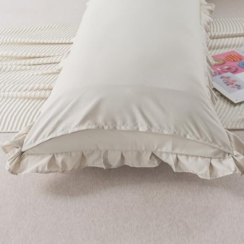 H Household Seersucker Body Pillowcases, 20x54 inches Long Pillowcase Ruffled Pillowcases Shabby Chic Boho Ruffled Fringe Decor Body Pillowcase Beige - Image 5